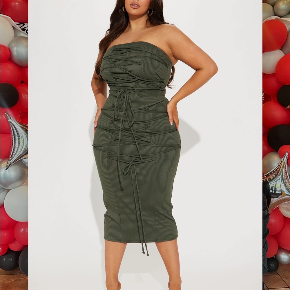 Fashion Nova Olive Backless Lace-Up Two Piece Skirt Set - Picture 7 of 7